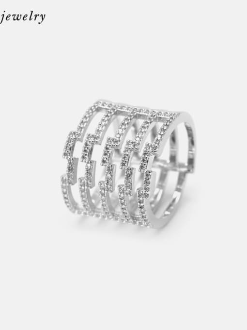 Platinum zircon Brass Cubic Zirconia Geometric Hip Hop Stackable Ring