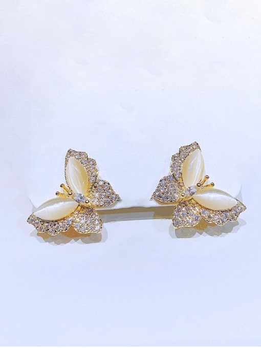 Ming Brass Cubic Zirconia Butterfly Cute Stud Earring 1