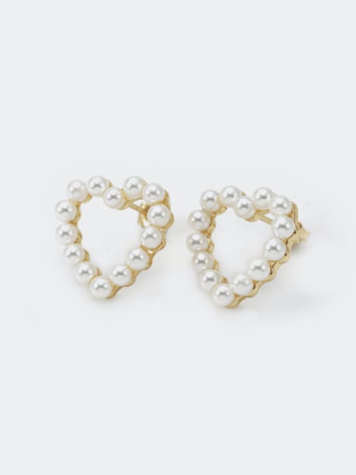 XYZ Brass Imitation Pearl Heart Minimalist Stud Earring 0