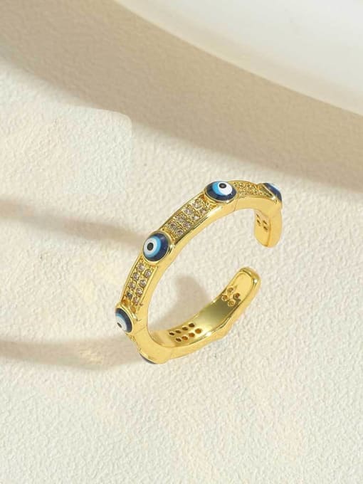 JZ0377-2,Royal Blue Brass Evil Eye Ring with 14K gold color