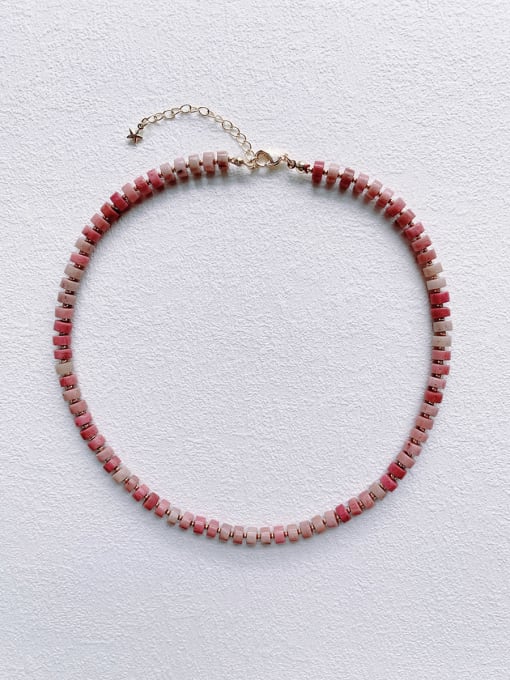 red N-STMT-0013  Natural Round Shell Beads Chain Handmade Beaded Necklace