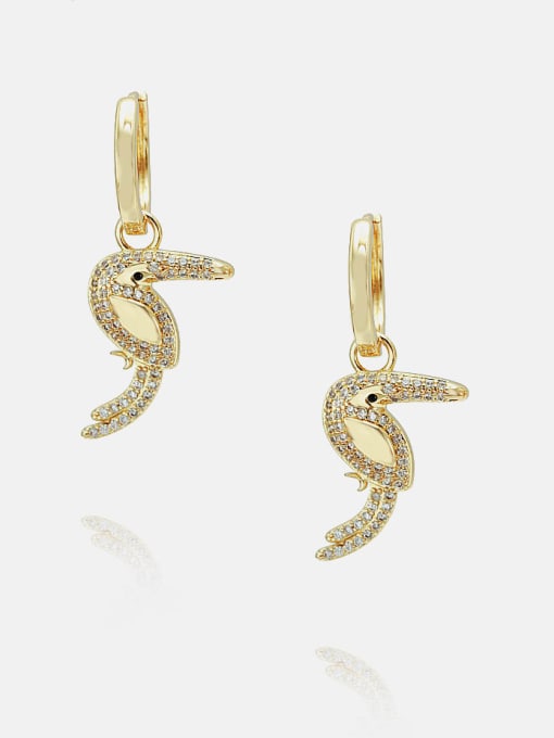 Gold zircon Brass Cubic Zirconia Bird Cute Huggie Earring