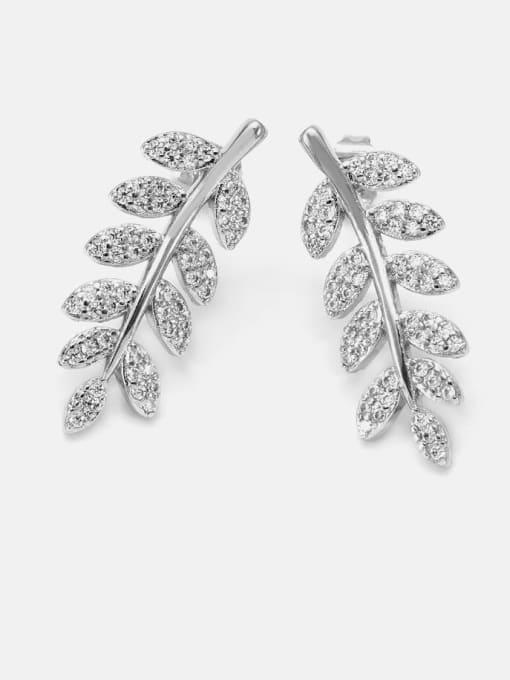Platinum white zirconium Brass Cubic Zirconia Leaf Dainty Drop Earring