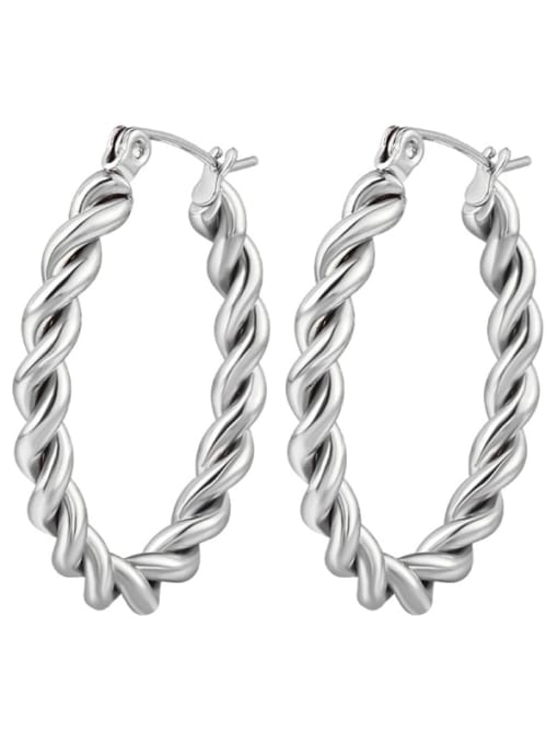 Oval Fried Dough Twists  Steel Stainless steel Geometric Minimalist Hoop Earring