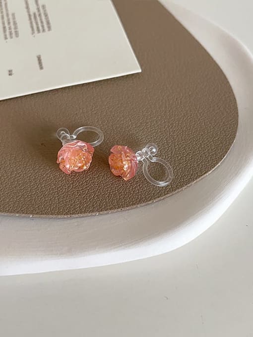 Pink Camellia Flower Ear Clip Alloy Resin Flower Dainty Stud Earring