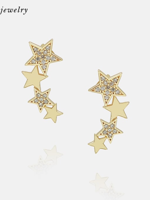 Gold white zirconium Brass Cubic Zirconia Star Minimalist Stud Earring