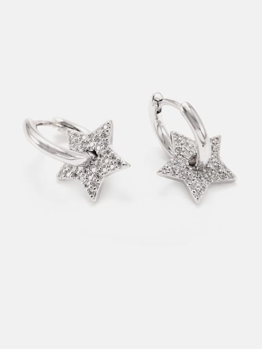 Platinum white zirconium Brass Cubic Zirconia Star Minimalist Huggie Earring