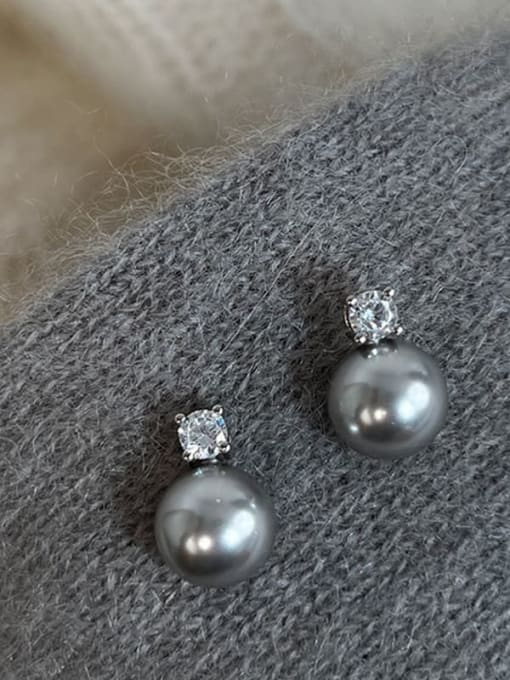 Grey pearl Alloy Cubic Zirconia Geometric Dainty Stud Earring