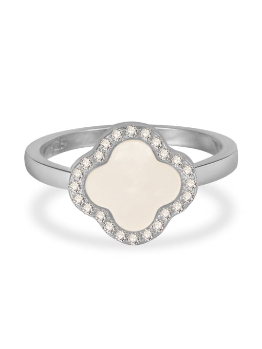White Gold White Fritillaria Ring 925 Sterling Silver Shell Clover Minimalist Band Ring