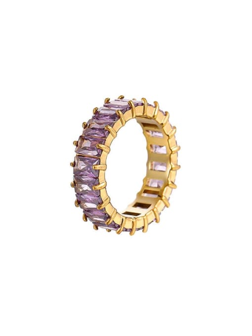 Golden+ Purple Titanium Steel Cubic Zirconia Geometric Luxury Band Ring
