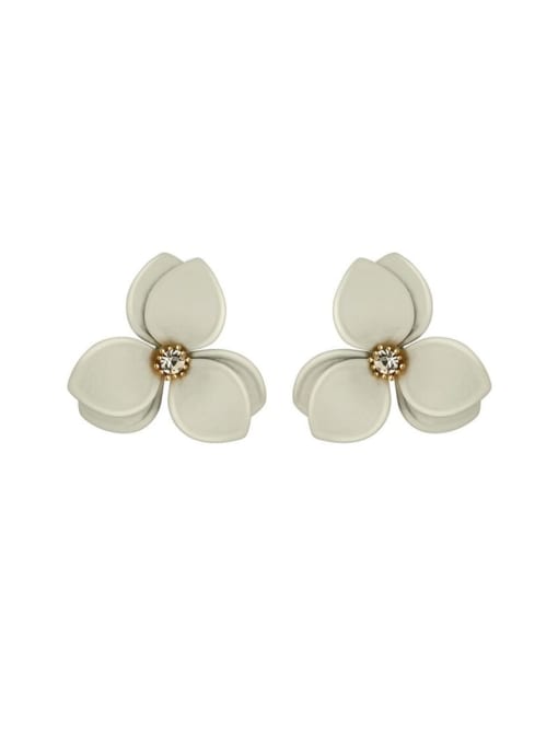 LM Brass White Flower Earring with CZ