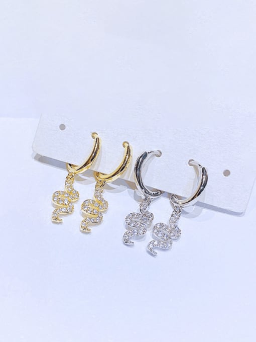 Two colors and two pairs Brass Cubic Zirconia Snake Vintage Huggie Earring