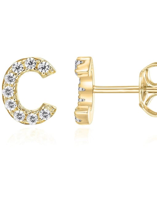 Single , Letter C Brass Cubic Zirconia White Minimalist Stud Single Earring with 26 letters