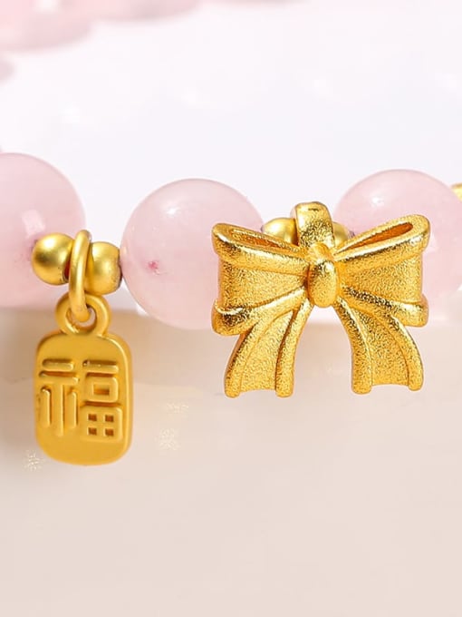 NA-Stone Alloy Pink Elastic rope Bowknot Cute Beaded Bracelet 2