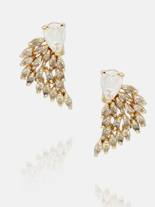 Golden white Brass Cubic Zirconia Leaf Luxury Stud Earring