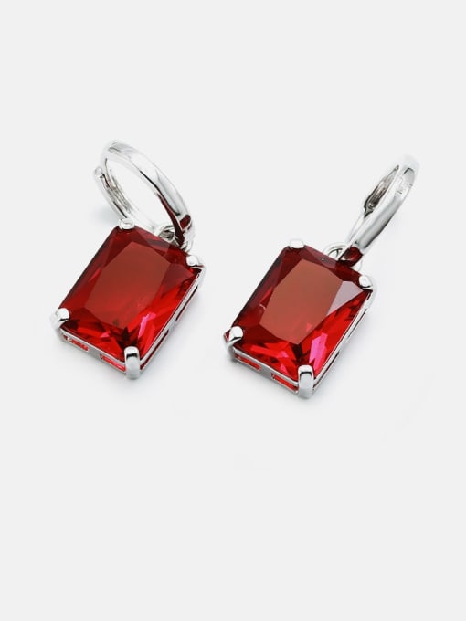 Platinum red Brass Glass Stone Geometric Minimalist Huggie Earring