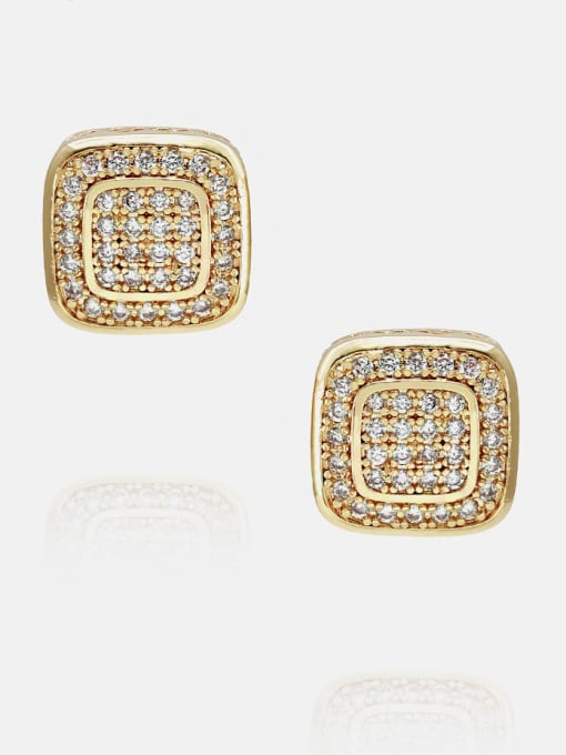 Gold white zirconium Brass Cubic Zirconia Square Minimalist Stud Earring