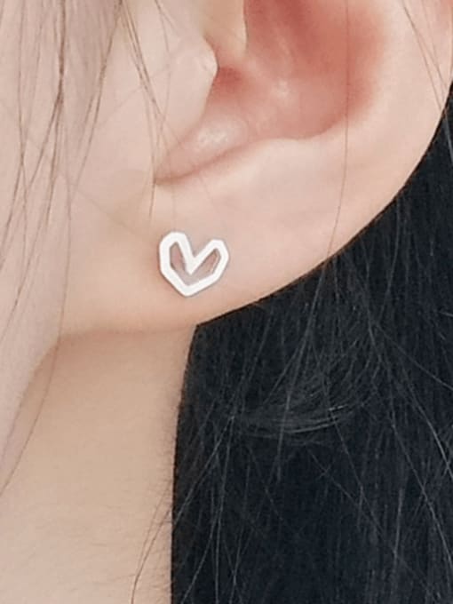 LM 925 Sterling Silver Hollow  Heart Minimalist Stud Earring 1