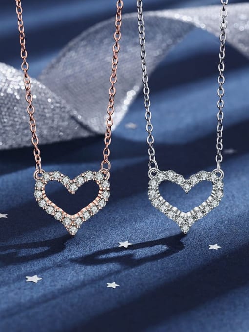 LM 925 Sterling Silver Heart High Carbon CZ stone Necklace 1