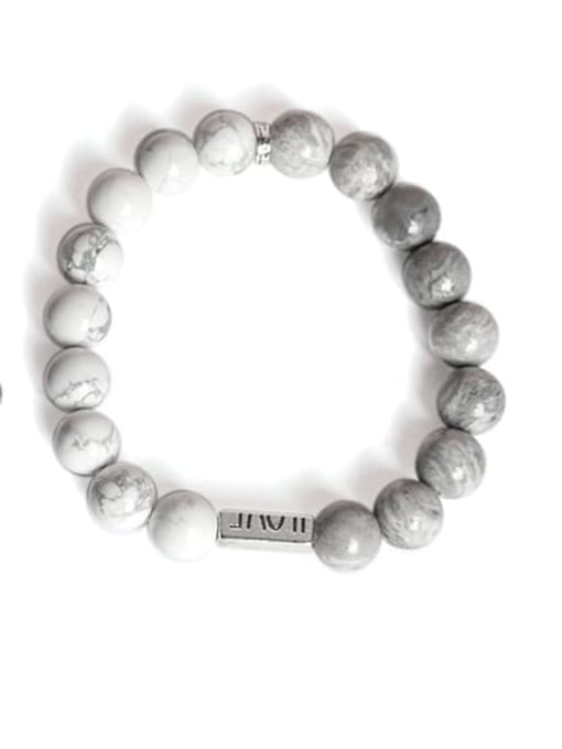NA-Stone White Turquoise stone +LOVE  Round Minimalist Beaded Bracelet 0