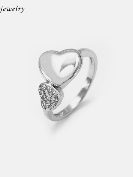 platinum Brass Cubic Zirconia Heart Minimalist Band Ring