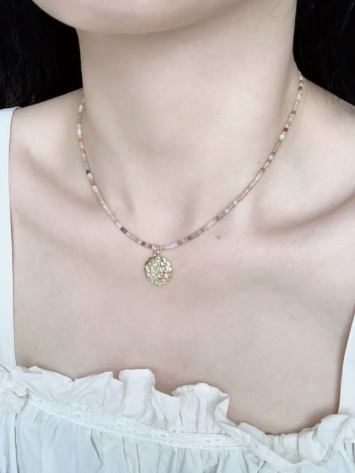 Scarlet White Brass Gemstone Crystal Chain Flower Pendant Bohemia  handmade  Beaded Necklace 1
