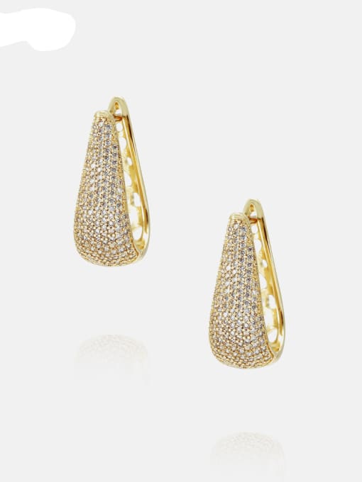 Gold zircon Brass Cubic Zirconia Geometric Minimalist Huggie Earring