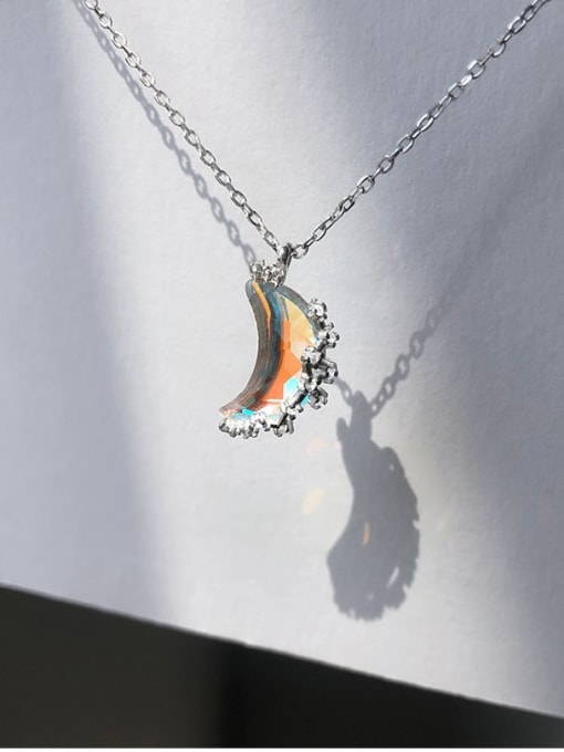 LM 925 Sterling Silver Rainbow Stone Multi Color Moon Necklace 1