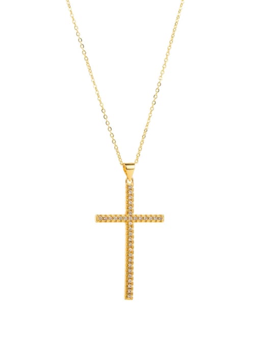 Option 2 Brass Cubic Zirconia Cross Vintage Regligious Necklace