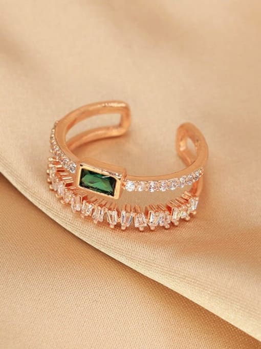 Rose Gold Brass Cubic Zirconia Green Stone Trend Ring