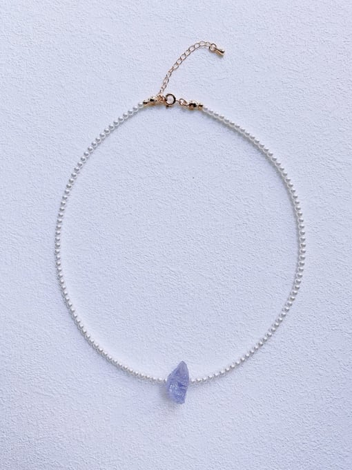 purple N-PEMT-0016 Natural Round Shell Beads Chain Irregular  Pendant Minimalist Handmade Beaded Necklace
