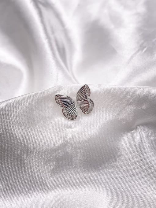 Rhodium Plated Brass Butterfly wing Stud Earring