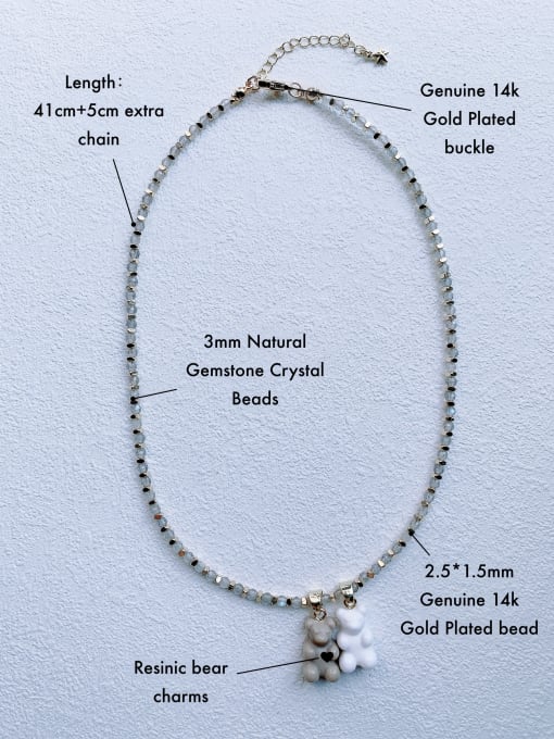 Scarlet White EAR-001 Natural Stone Chain Bear Pendant Cute Handmade Beaded Necklace 3