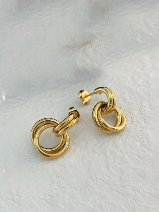 SD195 Gold Titanium Steel Double Ring Geometric Minimalist Drop Earring