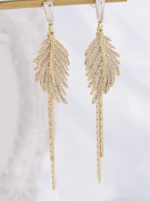 LM Alloy Cubic Zirconia Threader Earring with  Leaves And Silver Needles 2