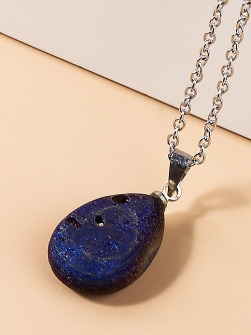 Plated Blue Black Stone + Water Drop Artisan Necklace