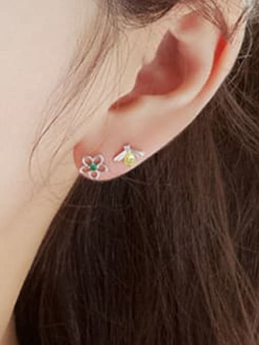 XYZ Brass Enamel Flower Minimalist Stud Earring 2