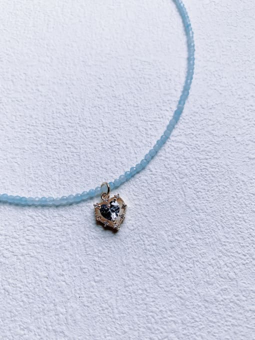 Scarlet White N-DIY-012 Aquamarine Chain Heart Pendant Minimalist Handmade Beaded Necklace 2