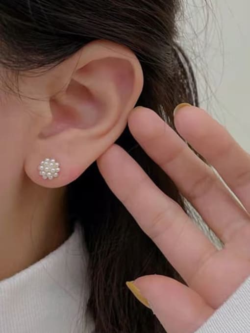 LM Brass Imitation Pearl Flower Cute Stud Earring 1