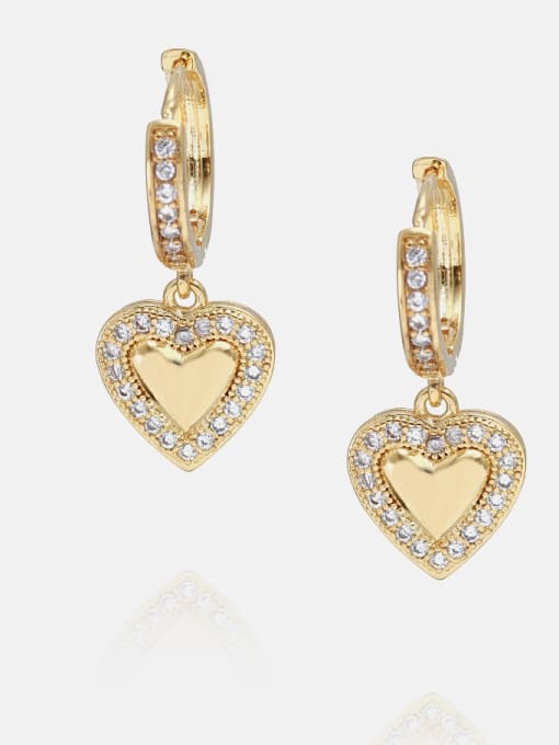 Gold white Zircon Earrings Brass Cubic Zirconia Minimalist Heart  Earring and Necklace Set