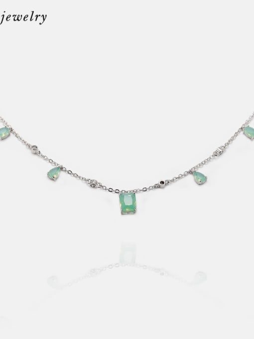 Platinum light green Brass Glass Stone Geometric Minimalist Necklace