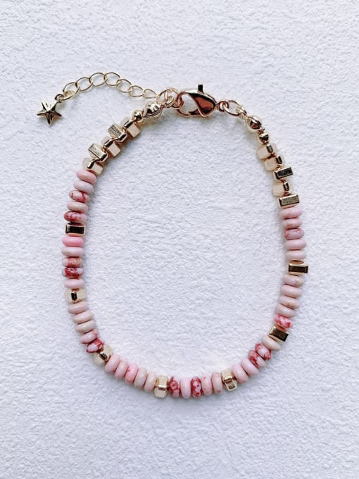 pink Brass Natural Stone Multi Color Handmade Beaded Bracelet