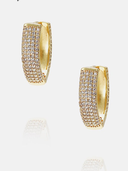 Gold white zirconium Brass Cubic Zirconia Geometric Vintage Huggie Earring