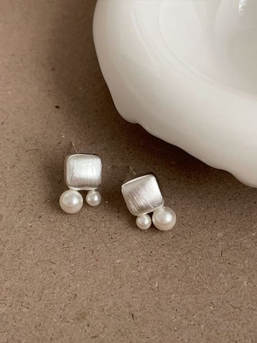 Steel colored earrings Alloy Imitation Pearl Geometric Dainty Stud Earring