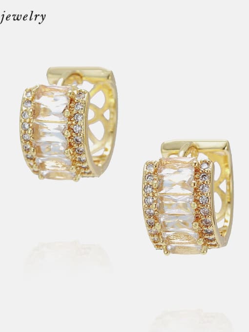 gold Brass Cubic Zirconia Geometric Dainty Huggie Earring