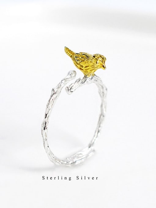 LM 925 Sterling Silver cute bird free size Ring 0