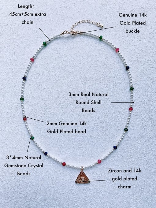 Scarlet White N-STPD-0002 Natural Round Shell Beads Chain Evil Eye Pendant Handmade  Beaded Necklace 3