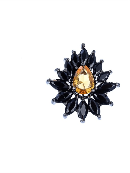Golden black orange Brass Glass Stone Flower Luxury Stud Earring