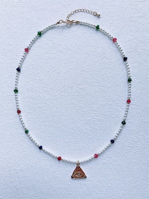 Scarlet White N-STPD-0002 Natural Round Shell Beads Chain Evil Eye Pendant Handmade  Beaded Necklace 0