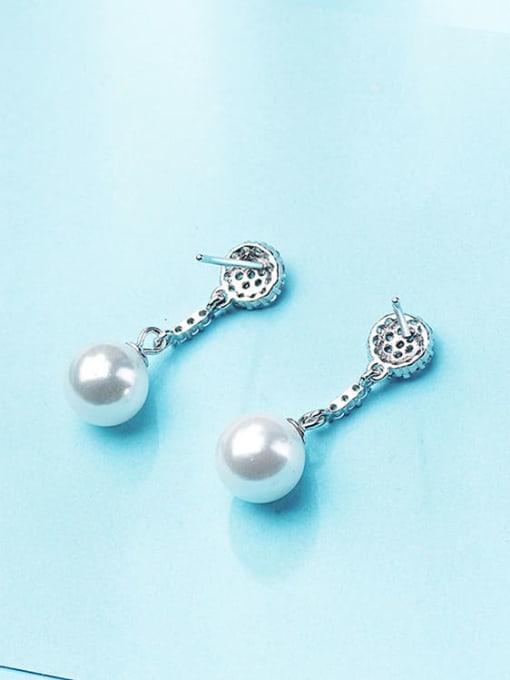 LM 925 Sterling Silver Drop 8mm White Pearl Earring 2